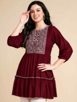 Glomee Heavy Rayon Embroidery Short Kurta