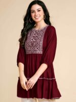 Glomee Heavy Rayon Embroidery Short Kurta