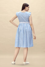 Pure Cotton Striped Gathered Dress with Embroidery Belt