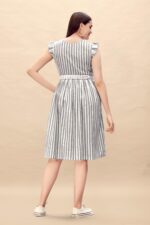 Pure Cotton Striped Gathered Dress with Embroidery Belt