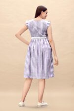 Pure Cotton Striped Gathered Dress with Embroidery Belt