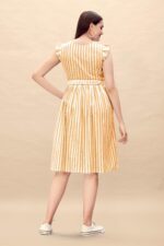 Pure Cotton Striped Gathered Dress with Embroidery Belt