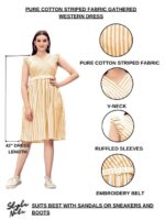 Pure Cotton Striped Gathered Dress with Embroidery Belt