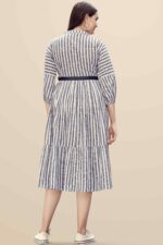 Pure Cotton Striped Gathered Dress with Belt