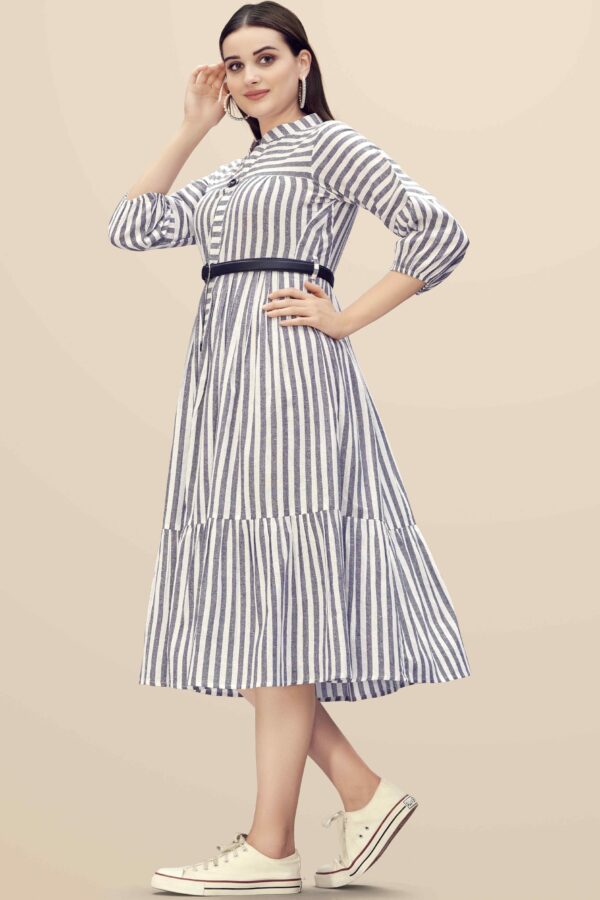 Pure Cotton Striped Gathered Dress with Belt