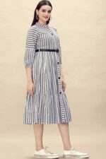 Pure Cotton Striped Gathered Dress with Belt