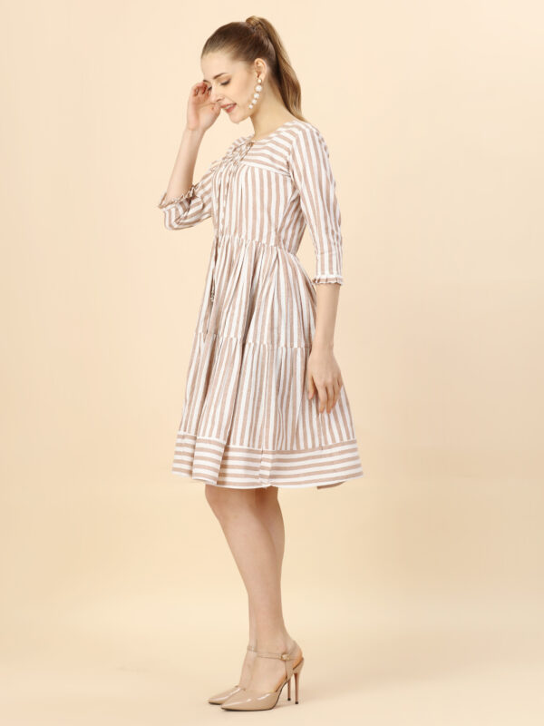 Pure Cotton Striped Gathered Dress with dori