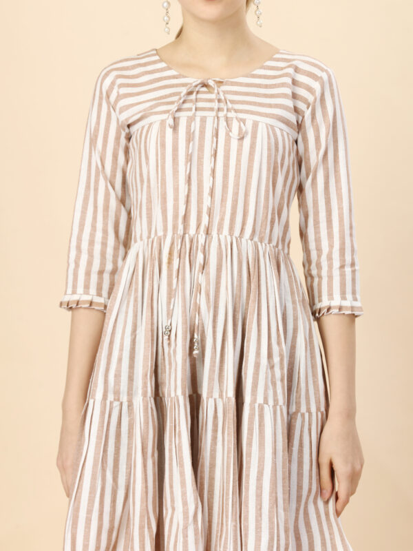 Pure Cotton Striped Gathered Dress with dori