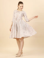 Pure Cotton Striped Gathered Dress with dori