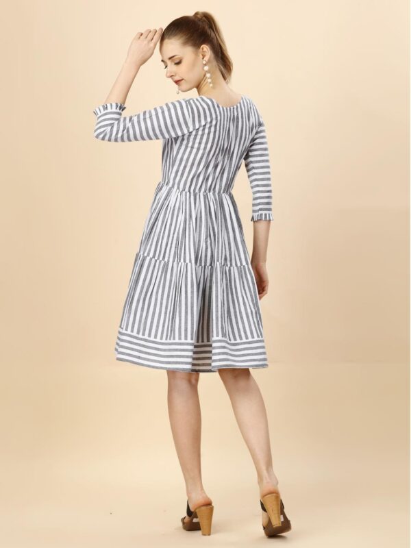 Pure Cotton Striped Gathered Dress With Dori