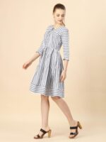 Pure Cotton Striped Gathered Dress With Dori