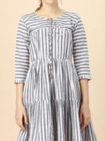 Pure Cotton Striped Gathered Dress With Dori