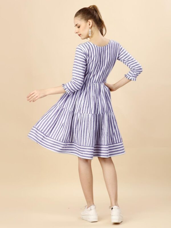 Pure Cotton Striped Gathered Dress with dori