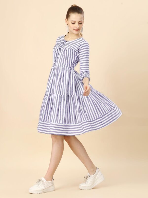 Pure Cotton Striped Gathered Dress with dori