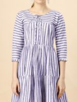 Pure Cotton Striped Gathered Dress with dori