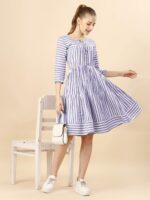 Pure Cotton Striped Gathered Dress with dori