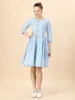 Pure Cotton Striped Gathered Dress with dori