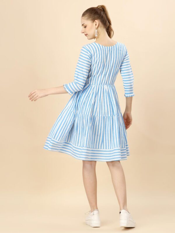 Pure Cotton Striped Gathered Dress with dori