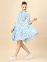 Pure Cotton Striped Gathered Dress with dori