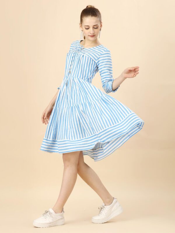 Pure Cotton Striped Gathered Dress with dori