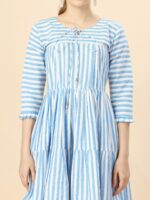 Pure Cotton Striped Gathered Dress with dori