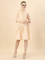 Pure Cotton Striped Gathered Dress with dori