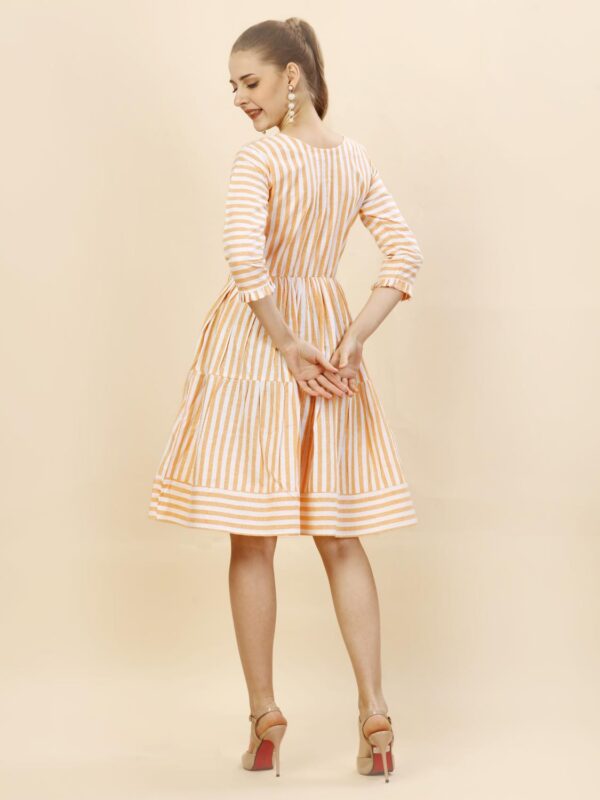 Pure Cotton Striped Gathered Dress with dori