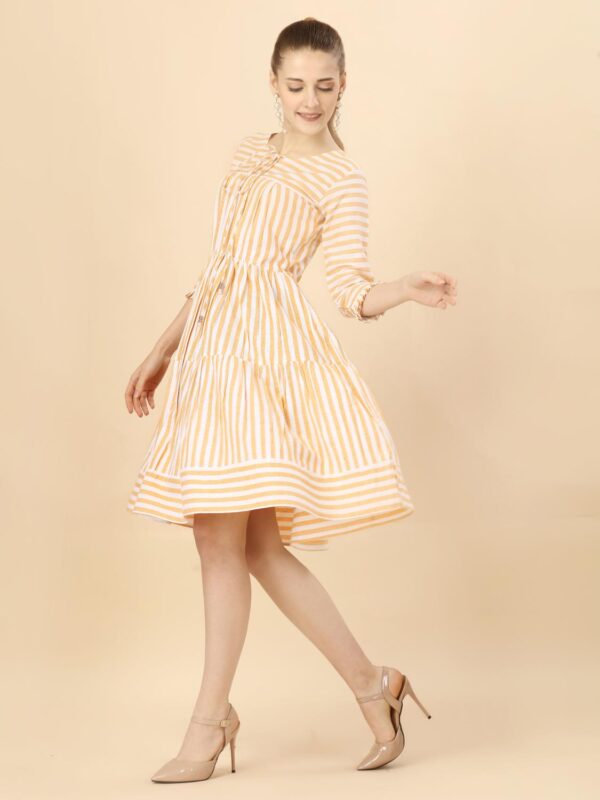 Pure Cotton Striped Gathered Dress with dori