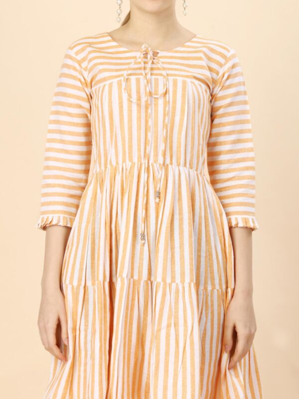 Pure Cotton Striped Gathered Dress with dori